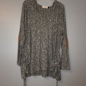 stylish blouse with hood and elbow patches